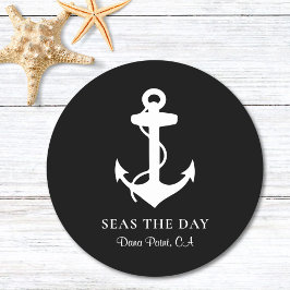 Posavasos Redondo De Papel Nautical Boat Anchor Black