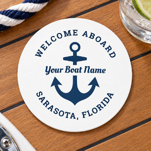 Posavasos Redondo De Papel Nautical White Welcome Aboard (Bienvenida blanca n
