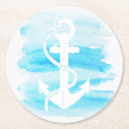 Posavasos Redondo De Papel Náutico - Ancla acuarela (1)