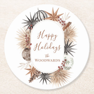 Posavasos Redondo De Papel Navidad Botánica Boho Personalizada