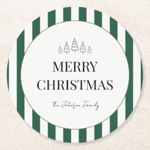 Posavasos Redondo De Papel Navidad Clásica a Rayas