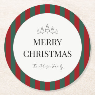 Posavasos Redondo De Papel Navidad Clásica a Rayas