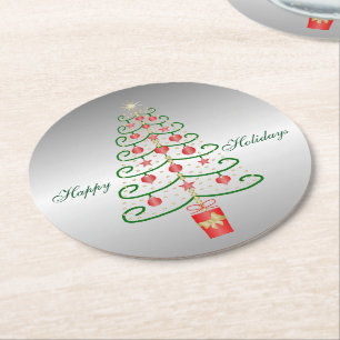 Posavasos Redondo De Papel Navidad coloreado plata del árbol de navidad