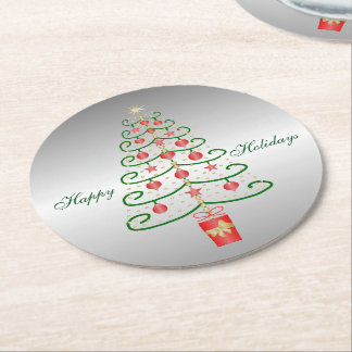 Posavasos Redondo De Papel Navidad coloreado plata del árbol de navidad