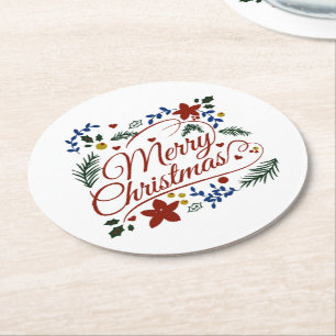 Posavasos Redondo De Papel Navidad floral alegre