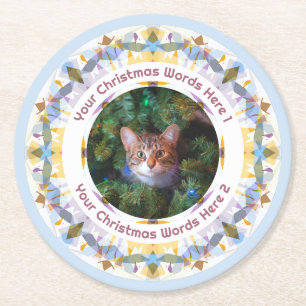 Posavasos Redondo De Papel Navidad personalizada azul amarillo foto de famili