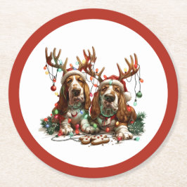 Posavasos Redondo De Papel Navidades Basset Hound Dogs
