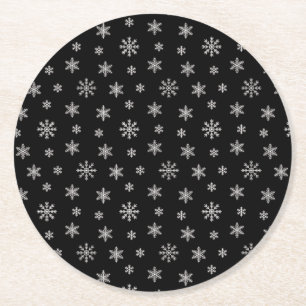 Posavasos Redondo De Papel Navidades blancos copos de nieve con un patrón mod