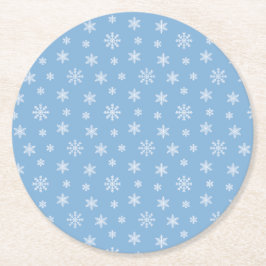 Posavasos Redondo De Papel Navidades blancos copos de nieve patrón azul bebé