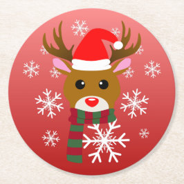 Posavasos Redondo De Papel Navidades blancos Rudolph, reno de la nariz roja