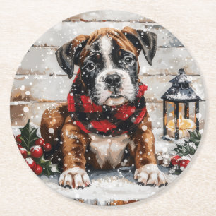 Posavasos Redondo De Papel Navidades Boxer Puppy