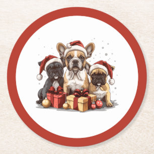 Posavasos Redondo De Papel Navidades Bulldoges de Santa Hat