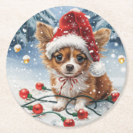 Posavasos Redondo De Papel Navidades Chihuahua Santa Dog
