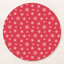 Posavasos Redondo De Papel Navidades copos de nieve blancos con un diseño roj