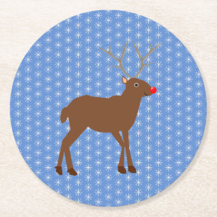 Posavasos Redondo De Papel Navidades cortos renos con nariz roja
