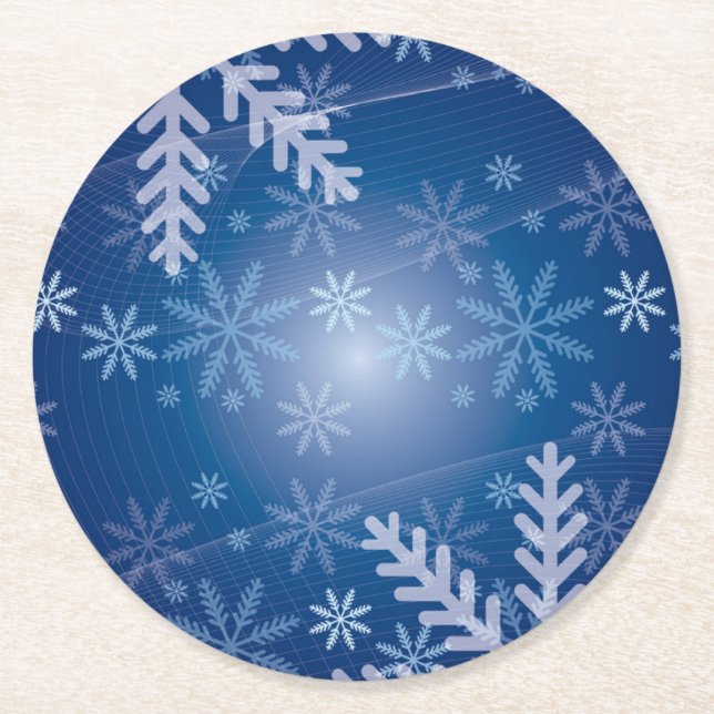 Posavasos Redondo De Papel Navidades de Blue Snowflakes (Anverso)