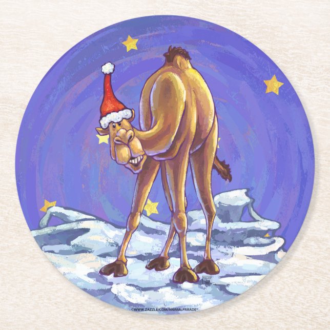 Posavasos Redondo De Papel Navidades de camello (Anverso)