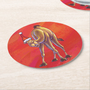 Posavasos Redondo De Papel Navidades De Camellos Cuidados En Rojo