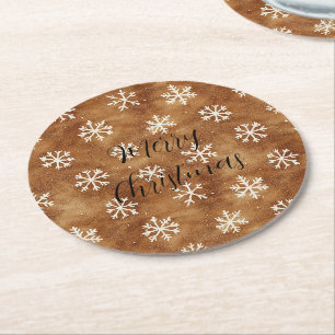 Posavasos Redondo De Papel Navidades de copos de nieve en invierno blanco mar