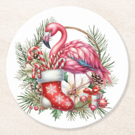 Posavasos Redondo De Papel Navidades de Flamingo Tema
