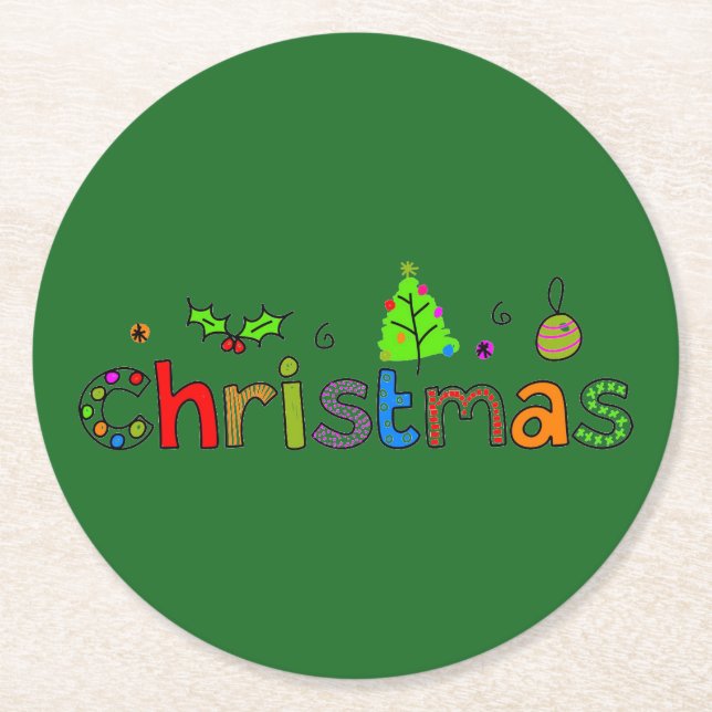 Posavasos Redondo De Papel Navidades de Forest Green (Anverso)