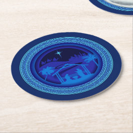 Posavasos Redondo De Papel Navidades de Natividad Azul coincidentes
