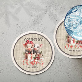 Posavasos Redondo De Papel Navidades de país con dos lechones