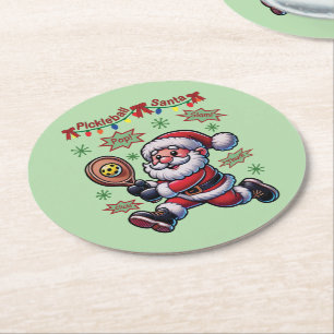 Posavasos Redondo De Papel Navidades de Pickleball Santa Claus