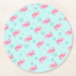 Posavasos Redondo De Papel Navidades de playa Semilla de Papel Redondo Rosado<br><div class="desc">Los Navidades de playa fueron diseñados usando una réplica de mi flamencos rosa tropical de color agua original y copos de nieve azul turquesa. Para ver más lindos favores de boda en la playa tropical y decoración de fiestas de vacaciones visita www.zazzle.com/dotellabelle</div>