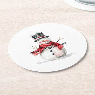 Posavasos Redondo De Papel Navidades de Snowman Red Scarf