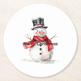 Posavasos Redondo De Papel Navidades de Snowman Red Scarf