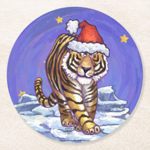 Posavasos Redondo De Papel Navidades de tigres