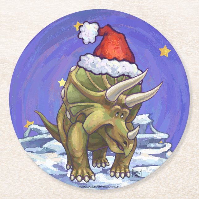 Posavasos Redondo De Papel Navidades de Triceratops (Anverso)
