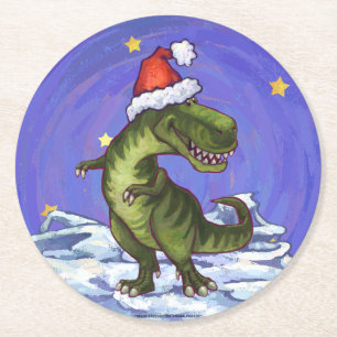 Posavasos Redondo De Papel Navidades de Tyrannosaurus