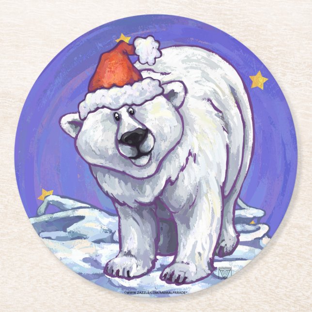 Posavasos Redondo De Papel Navidades del oso polar (Anverso)