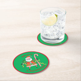 Posavasos Redondo De Papel Navidades del Retro Santa Claus Candy Cane