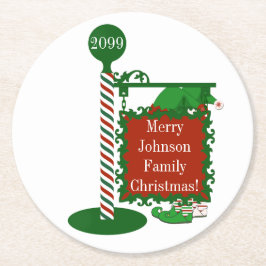 Posavasos Redondo De Papel Navidades desechables Elf Coasters Nombre de famil