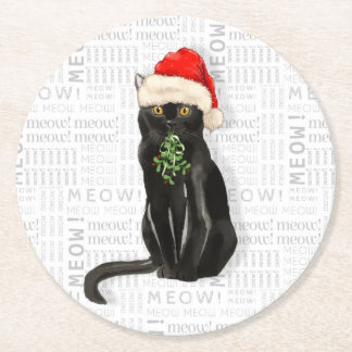 Posavasos Redondo De Papel Navidades divertidos del gato del Bombay Santa Bla