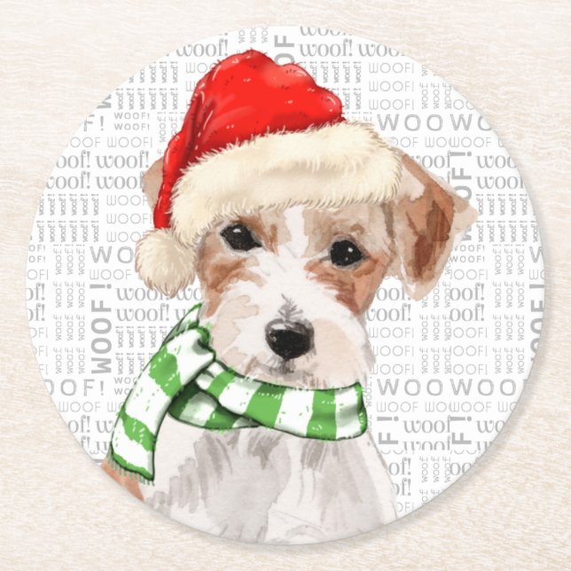 Posavasos Redondo De Papel Navidades divertidos perro Jack Russell Terrier Ra (Anverso)