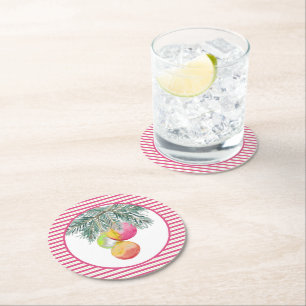 Posavasos Redondo De Papel Navidades dulces Astras rosadas y verdes