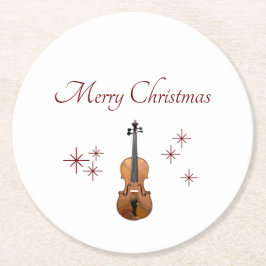 Posavasos Redondo De Papel Navidades en violín de instrumentos musicales