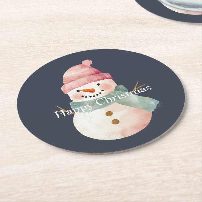 Posavasos Redondo De Papel Navidades felices de Snowman (En perspectiva)