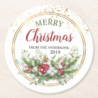 Posavasos Redondo De Papel Navidades florales de Feliz Navidad