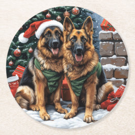 Posavasos Redondo De Papel Navidades German Shepherd Dogs