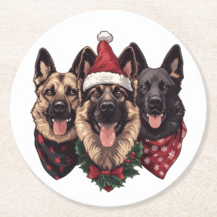 Posavasos Redondo De Papel Navidades German Shepherd Dogs