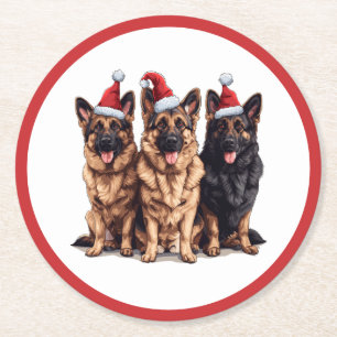Posavasos Redondo De Papel Navidades German Shepherd Santa Dogs