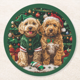 Posavasos Redondo De Papel Navidades Goldendoodle Puppy Dogs