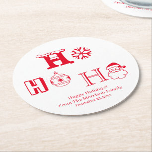Posavasos Redondo De Papel Navidades Ho Ho Ho Ho Ho nombre de costumbre rojo