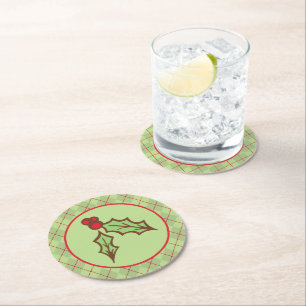 Posavasos Redondo De Papel Navidades Holly Paper Coasters