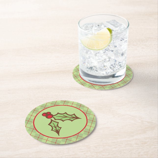 Posavasos Redondo De Papel Navidades Holly Paper Coasters (In situ)